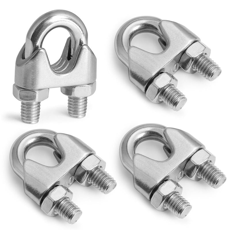 Jamiikury 4pcs M10 Wire Rope Clamp, 3/8 inch Cable Clamps Stainless Steel Wire Rope Clips - Image 1
